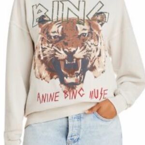 Anine Bing Cream Tiger Graphic Sweater